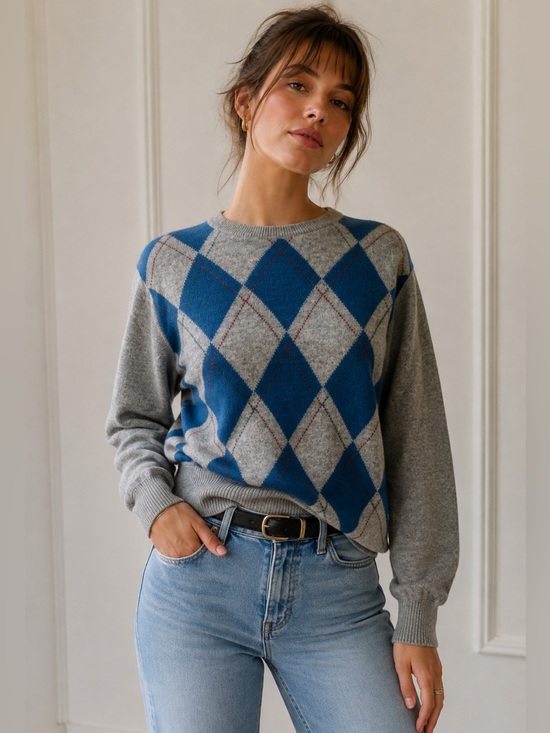 fata Sweaters - Vintage Italian Wool Argyle Sweater Fata Made in Italy